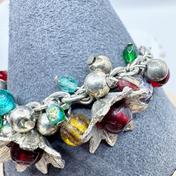 Colorful Glass Bead Flower Cluster Cha Cha Bracelet Silver Tone 7-8.5” - Picture 11 of 14